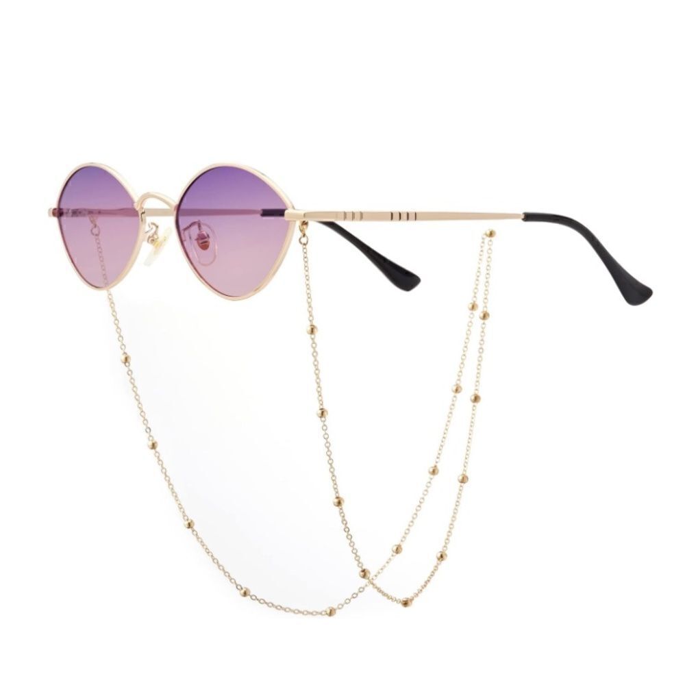 Small Frame Retro Sunnies with Chain Purple Lens - Picture 2 of 4